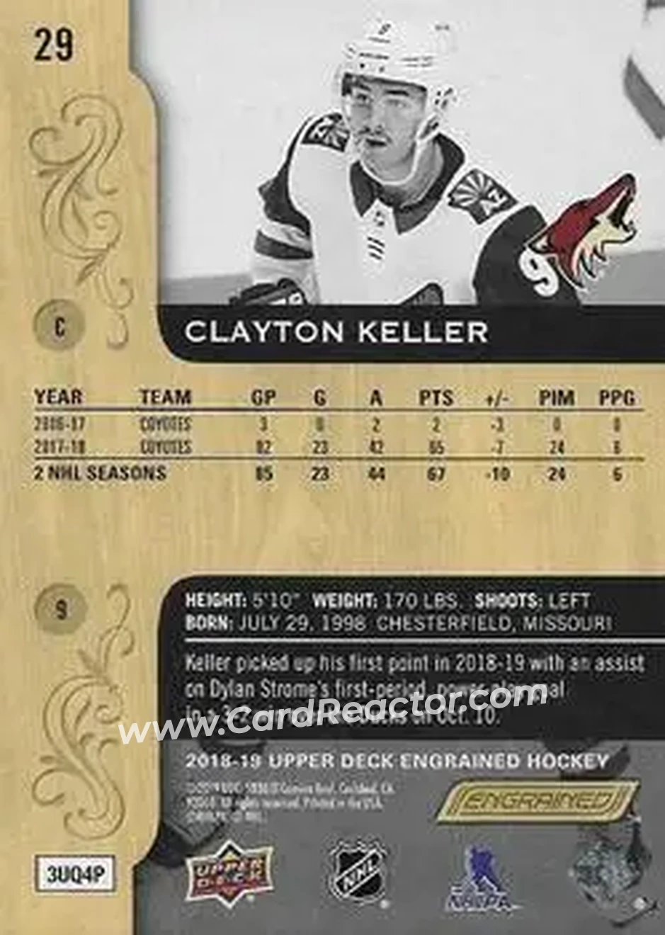 2018-19 Upper Deck Engrained #29 - Clayton Keller - Arizona Coyotes - Back 2018-19 Upper Deck Engrained #29 - Clayton Keller - Arizona Coyotes - Back