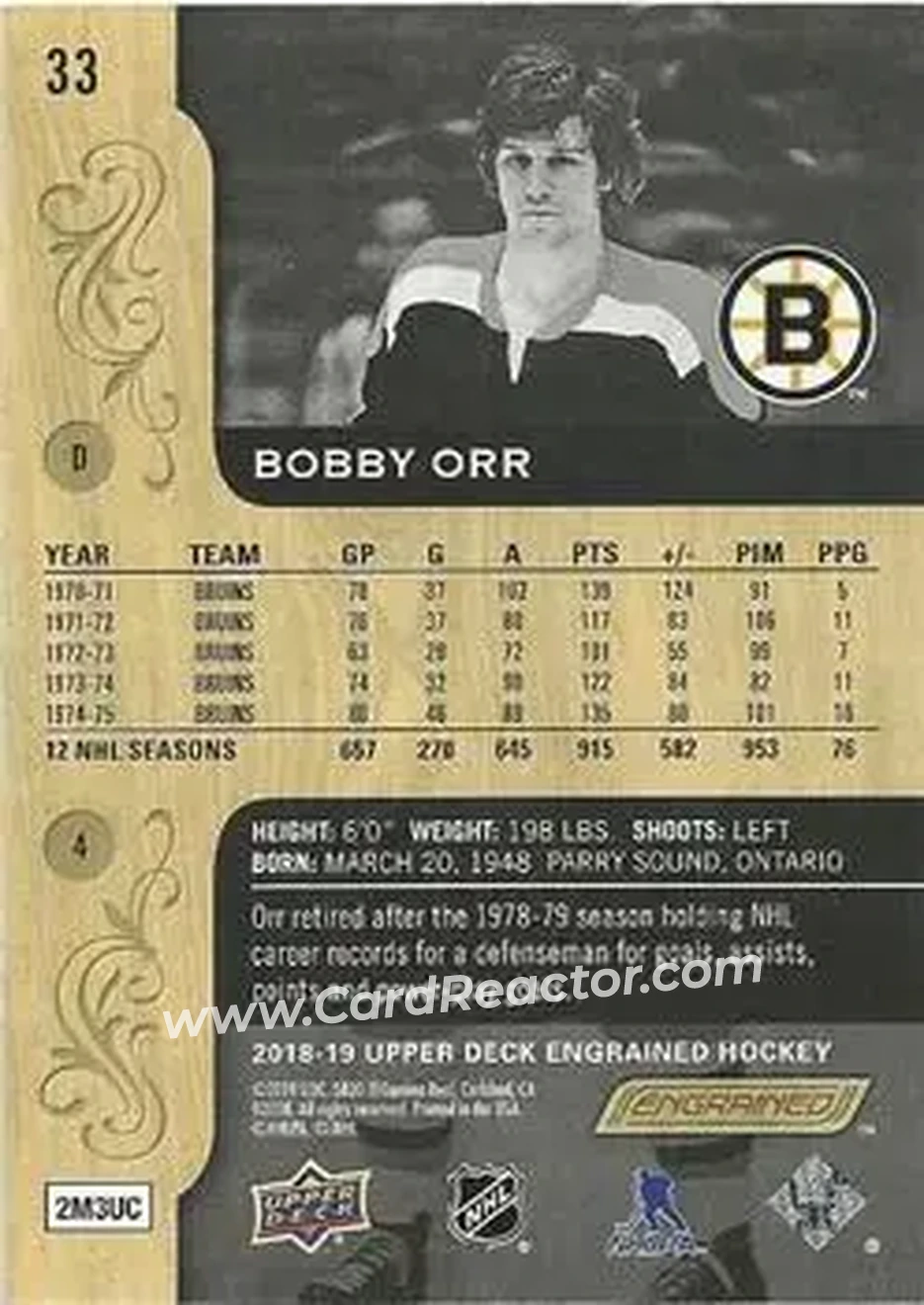 2018-19 Upper Deck Engrained #33 - Bobby Orr - Boston Bruins - Back