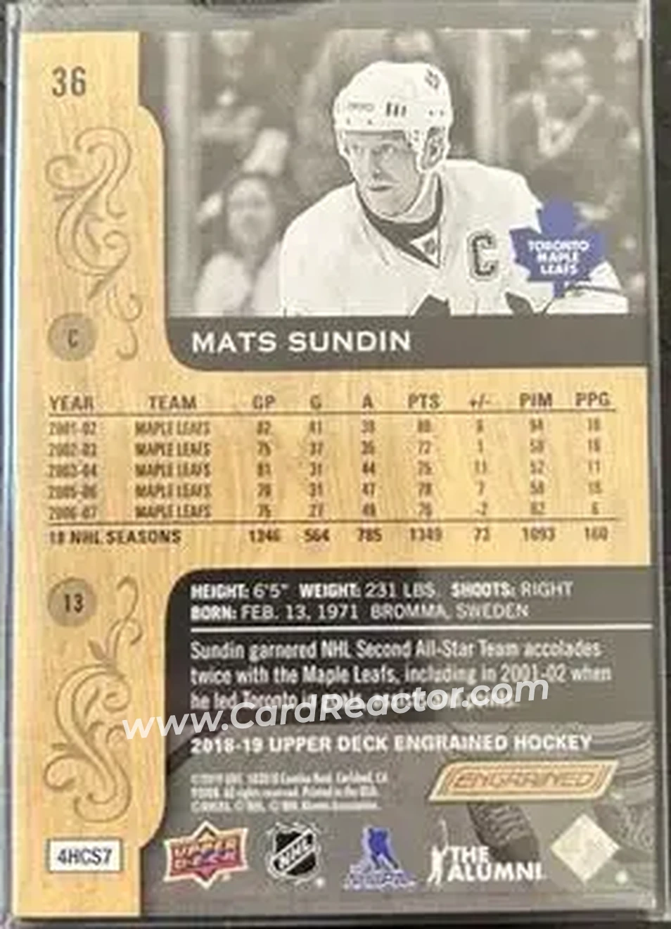 2018-19 Upper Deck Engrained #36 - Mats Sundin - Toronto Maple Leafs - Back