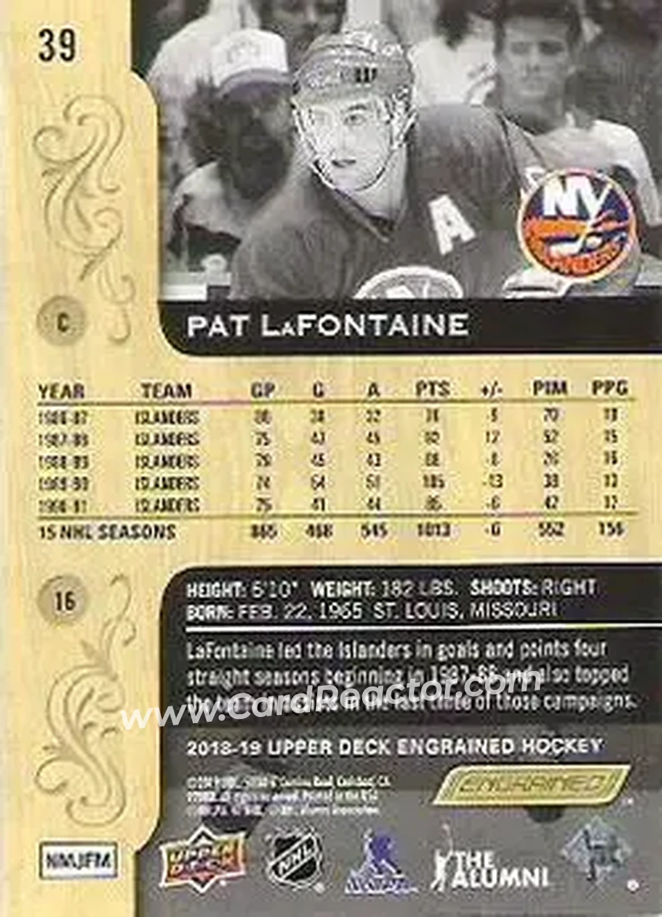 2018-19 Upper Deck Engrained #39 - Pat LaFontaine - New York Islanders - Back