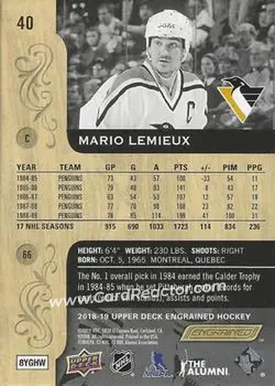 2018-19 Upper Deck Engrained #40 - Mario Lemieux - Pittsburgh Penguins - Back