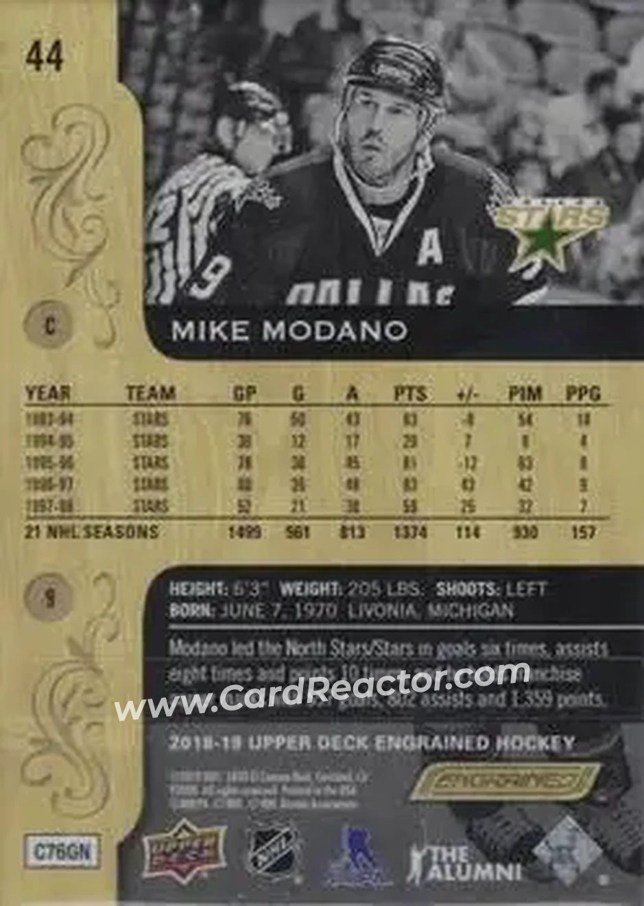 2018-19 Upper Deck Engrained #44 - Mike Modano - Dallas Stars - Back