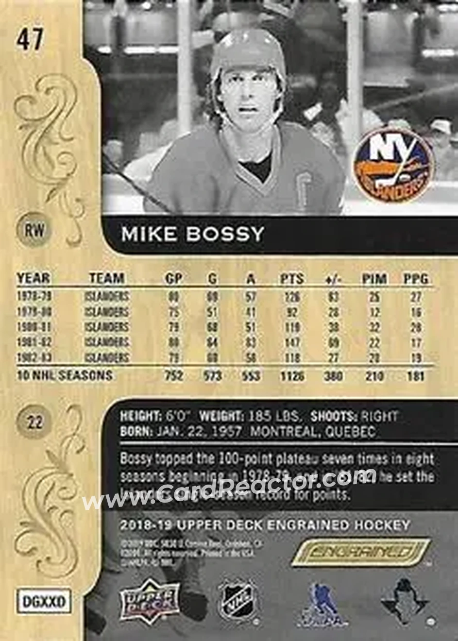 2018-19 Upper Deck Engrained #47 - Mike Bossy - New York Islanders - Back