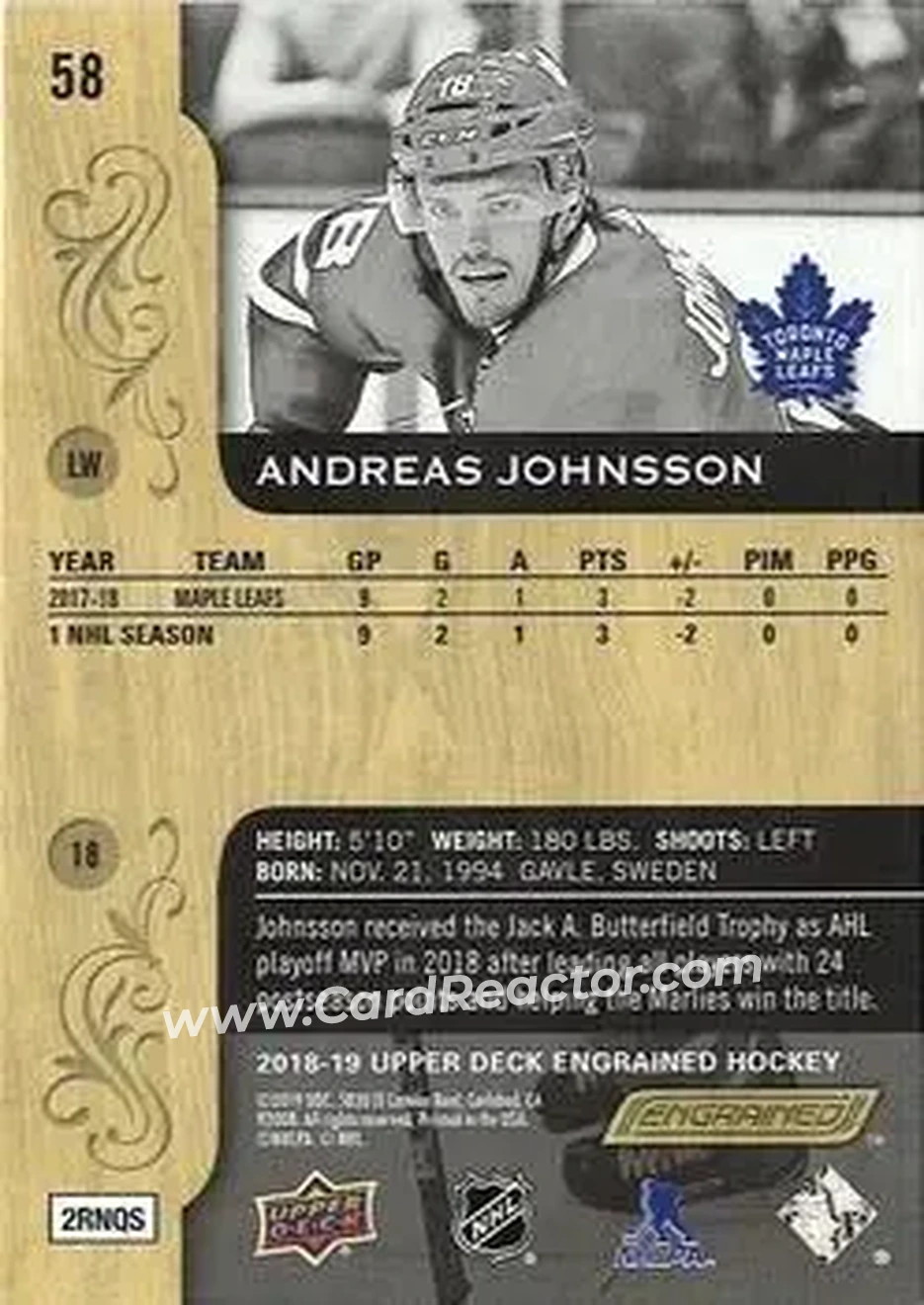 2018-19 Upper Deck Engrained #58 - Andreas Johnsson - Toronto Maple Leafs - Back 2018-19 Upper Deck Engrained #58 - Andreas Johnsson - Toronto Maple Leafs - Back