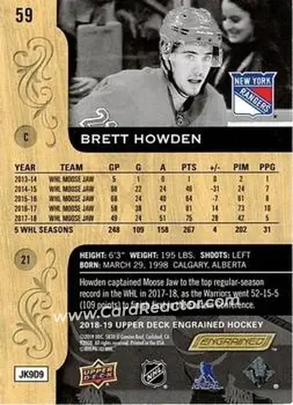 2018-19 Upper Deck Engrained #59 - Brett Howden - New York Rangers - Back