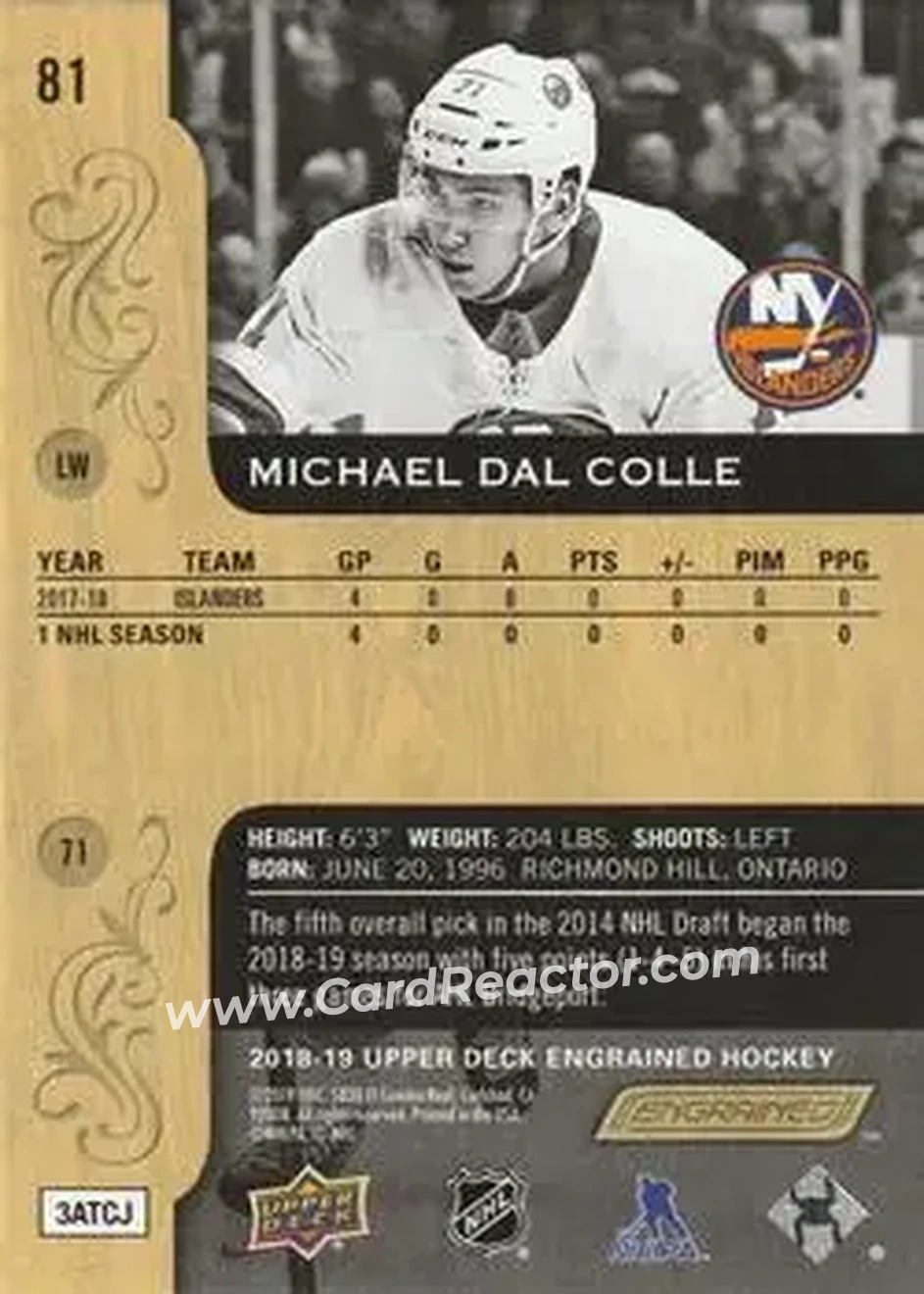 2018-19 Upper Deck Engrained #81 - Michael Dal Colle - New York Islanders - Back