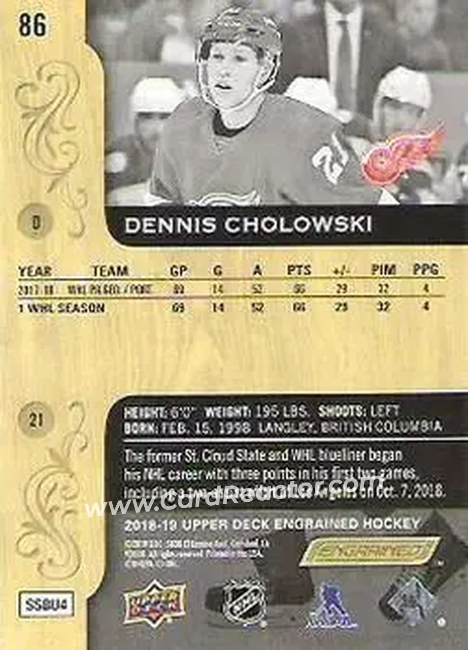 2018-19 Upper Deck Engrained #86 - Dennis Cholowski - Detroit Red Wings - Back