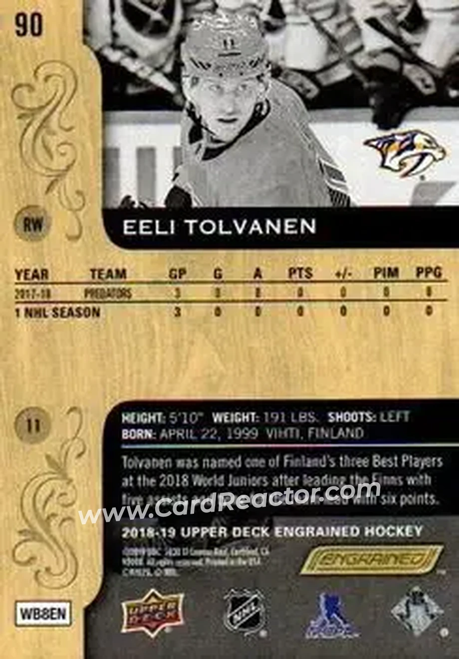2018-19 Upper Deck Engrained #90 - Eeli Tolvanen - Nashville Predators - Back
