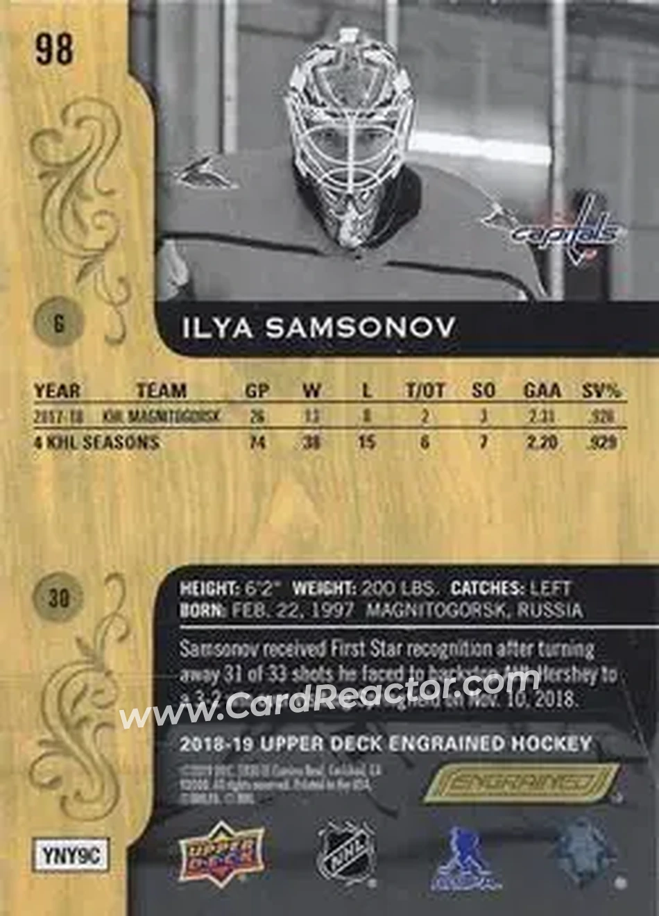 2018-19 Upper Deck Engrained #98 - Ilya Samsonov - Washington Capitals - Back