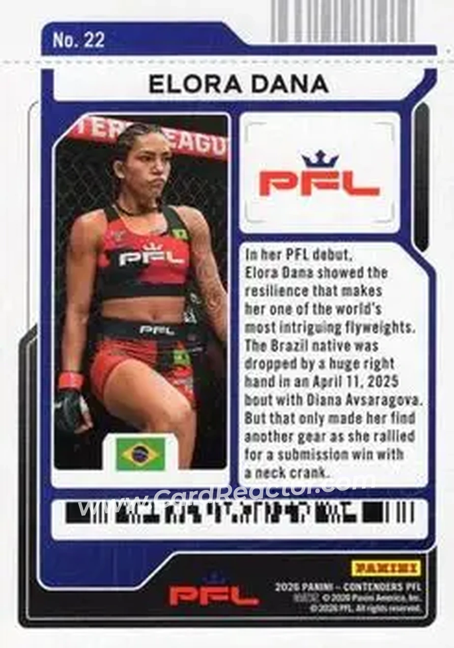 2026 Panini Contenders PFL - Co-Main Event Ticket #22 - Elora Dana - Back