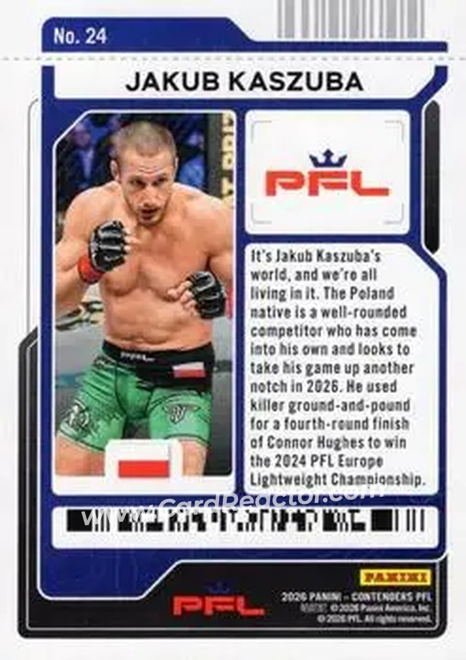 2026 Panini Contenders PFL - Co-Main Event Ticket #24 - Jakub Kaszuba - Back