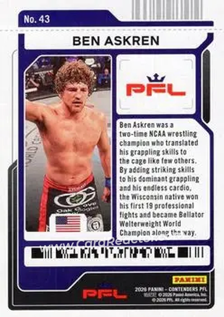 2026 Panini Contenders PFL - Cracked Ice Ticket #43 - Ben Askren - Back