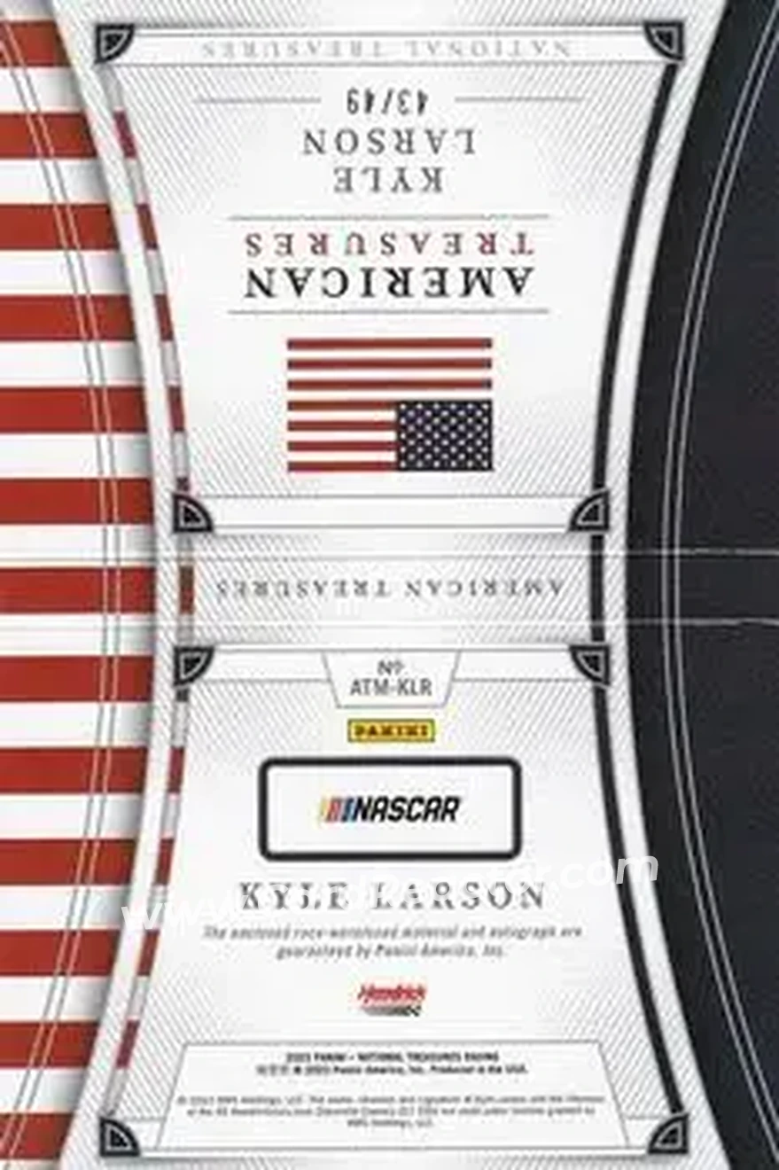 2023 Panini National Treasures - American Treasures Materials Booklet #ATM-KLR - Kyle Larson - Hendrick Motorsports - Back 2023 Panini National Treasures - American Treasures Materials Booklet #ATM-KLR - Kyle Larson - Hendrick Motorsports - Back