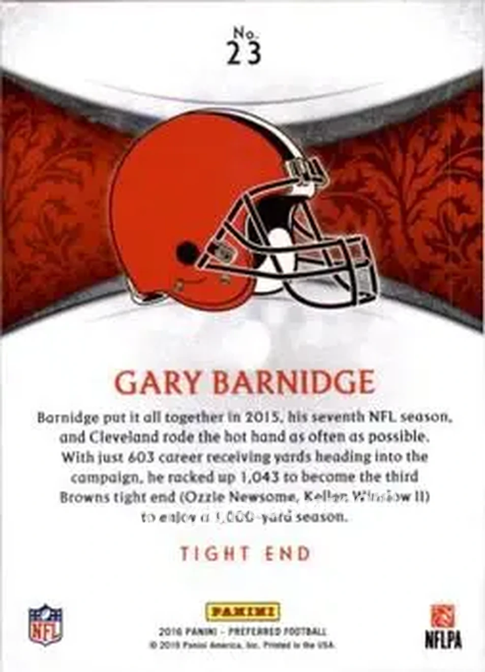 2016 Panini Crown Royale #23 - Gary Barnidge - Cleveland Browns - Back