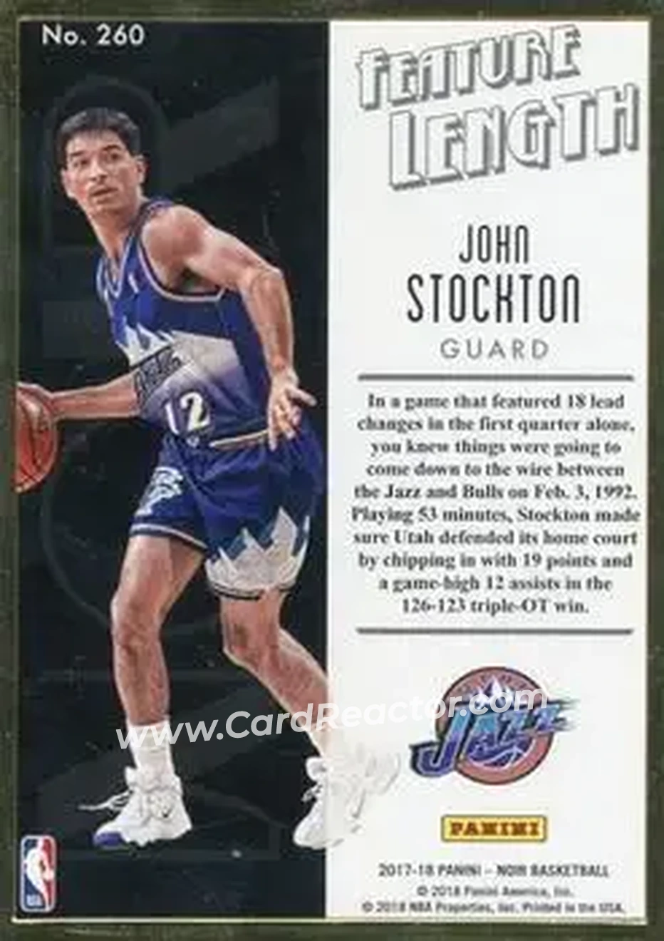2017-18 Panini Noir #260 - John Stockton - Utah Jazz - Back