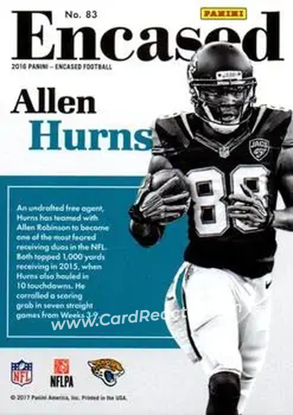 2016 Panini Encased #83 - Allen Hurns - Jacksonville Jaguars - Back
