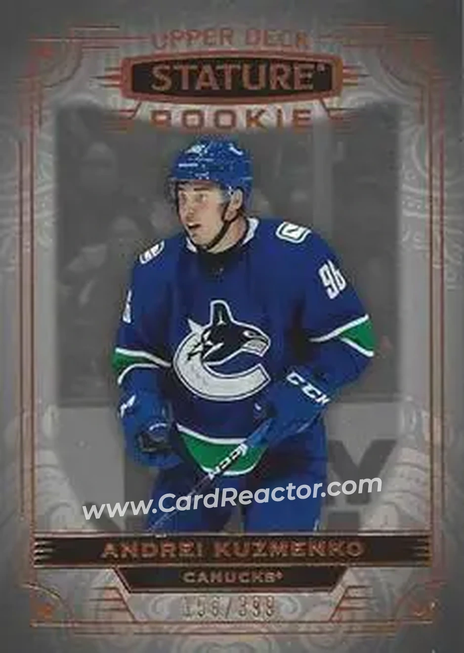 2022-23 Upper Deck Stature #186 - Andrei Kuzmenko - Vancouver Canucks - Front 2022-23 Upper Deck Stature #186 - Andrei Kuzmenko - Vancouver Canucks - Front
