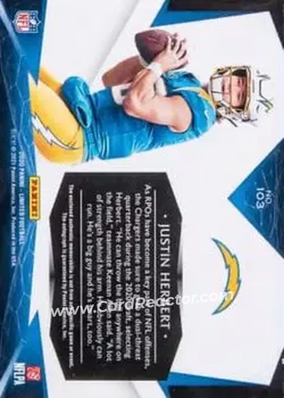 2020 Panini Limited - Gold Spotlight #103 - Justin Herbert - Los Angeles Chargers - Back