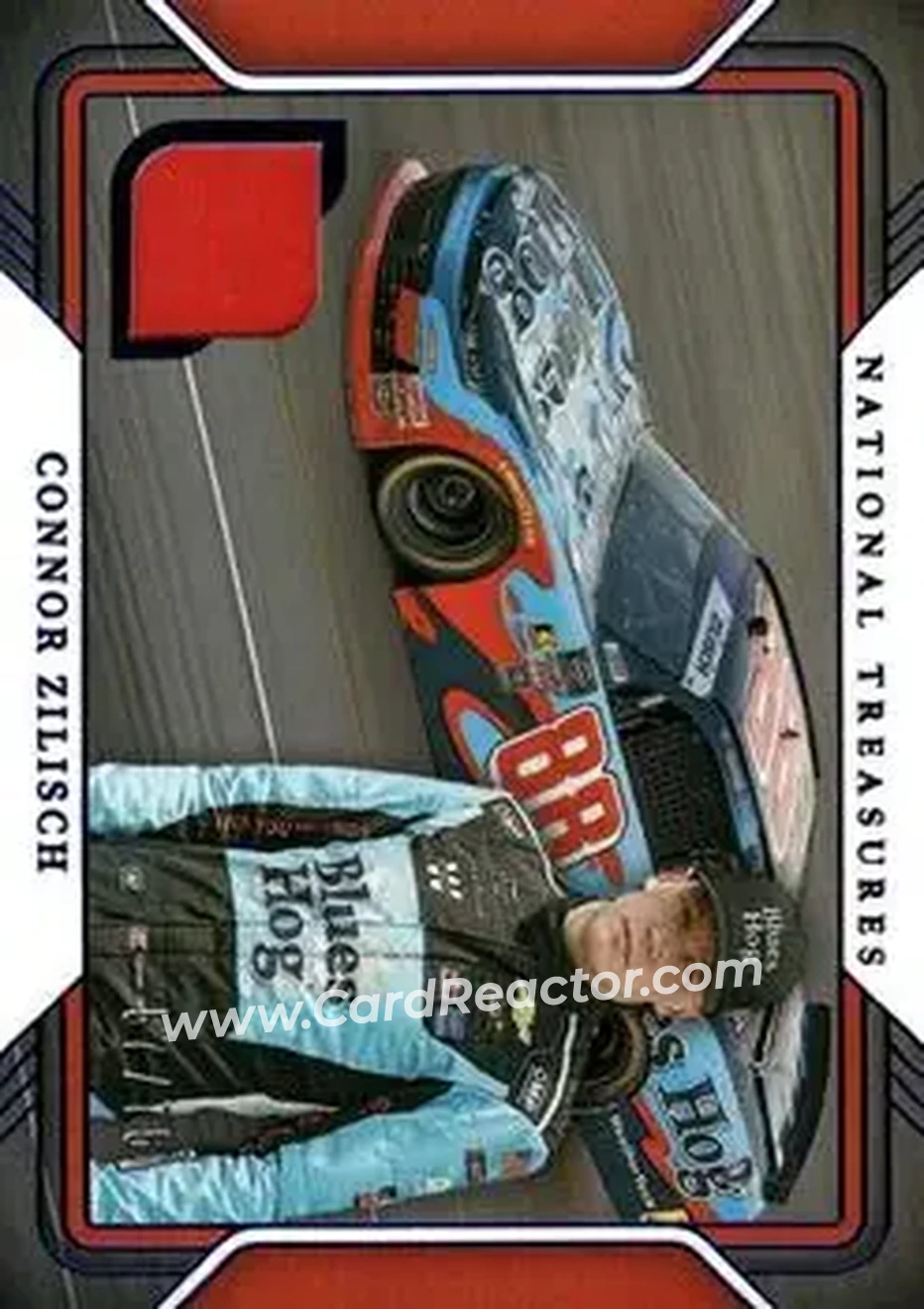 2025 Panini National Treasures - Track Gear Blue #TG-CZC - Connor Zilisch - JR Motorsports - Front 2025 Panini National Treasures - Track Gear Blue #TG-CZC - Connor Zilisch - JR Motorsports - Front