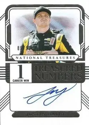 2025 Panini National Treasures #TNS-JHY Treasured Numbers Signatures Justin Haley