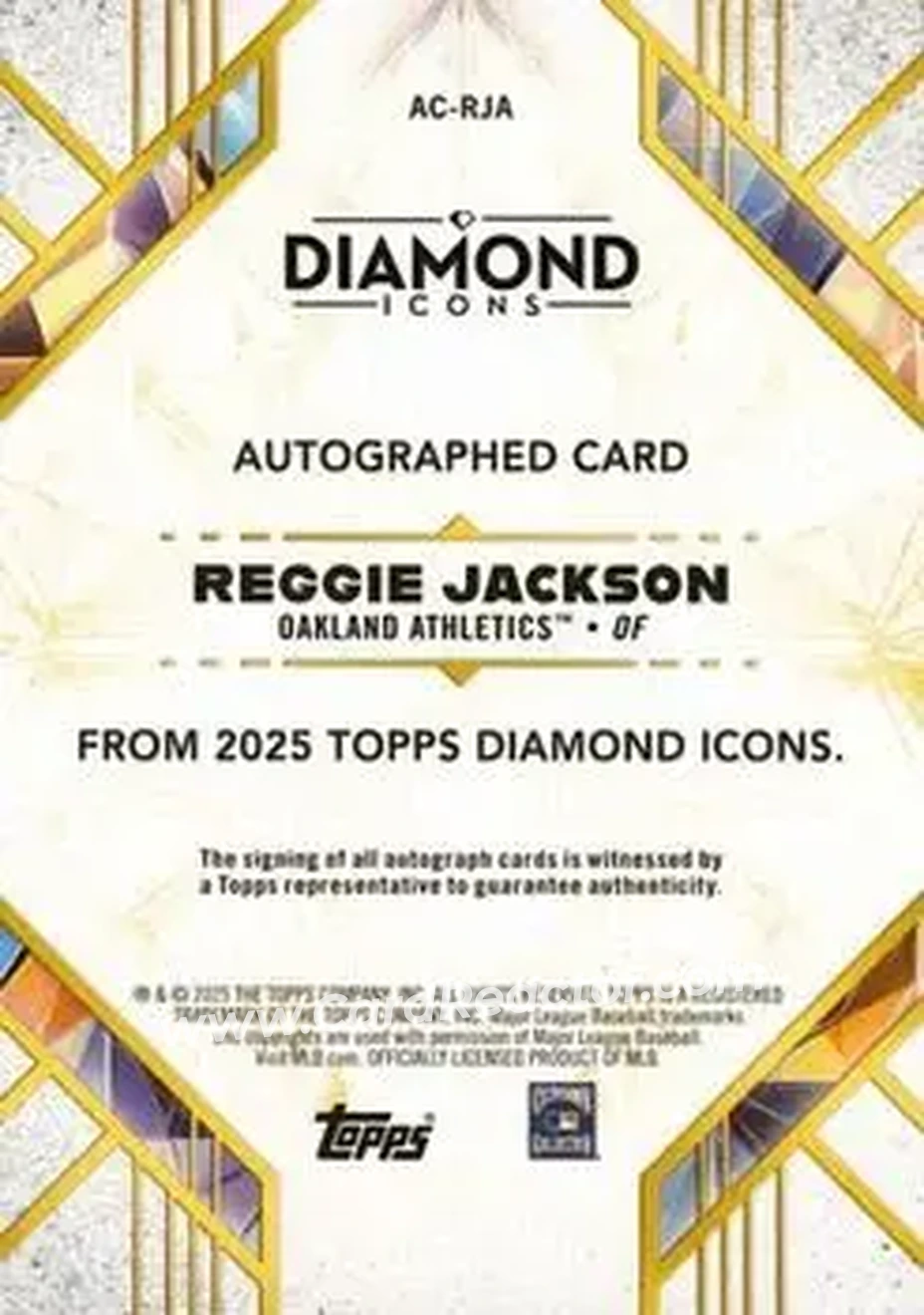 2025 Topps Diamond Icons - Base Autographs #AC-RJA - Reggie Jackson (b.1946 OF) - Oakland Athletics - Back