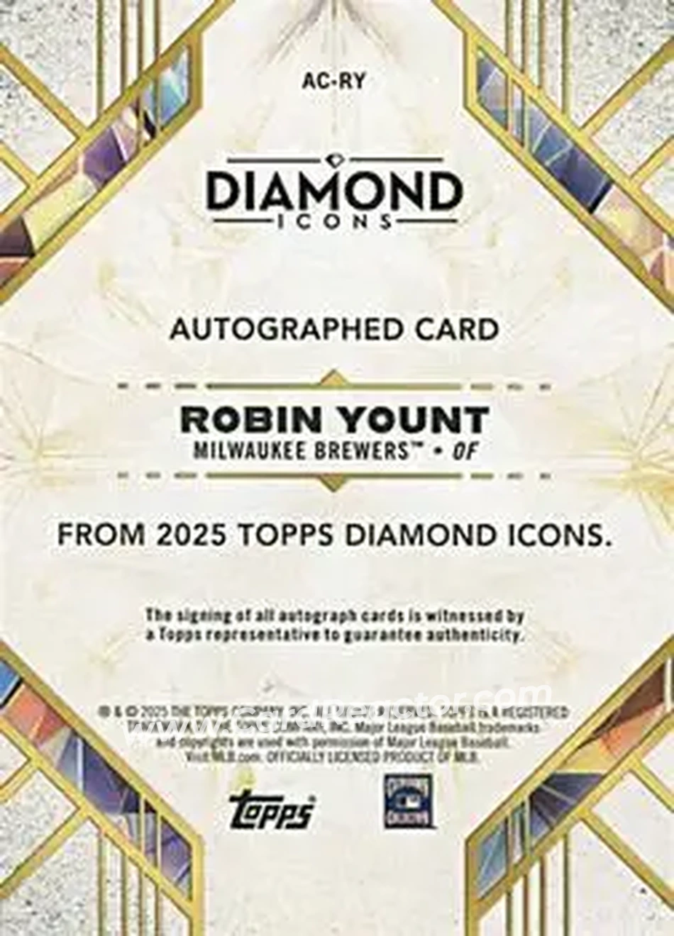 2025 Topps Diamond Icons - Base Autographs #AC-RY - Robin Yount - Milwaukee Brewers - Back 2025 Topps Diamond Icons - Base Autographs #AC-RY - Robin Yount - Milwaukee Brewers - Back