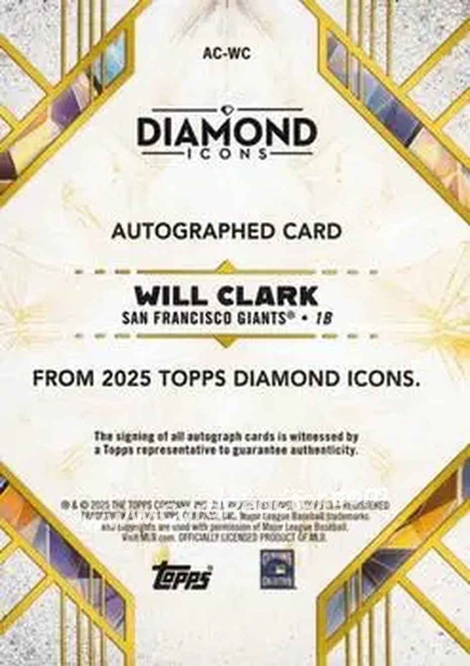 2025 Topps Diamond Icons - Base Autographs #AC-WC - Will Clark - San Francisco Giants - Back 2025 Topps Diamond Icons - Base Autographs #AC-WC - Will Clark - San Francisco Giants - Back