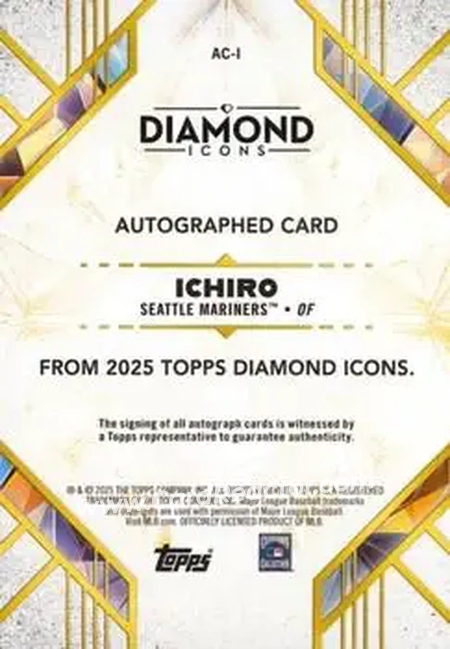 2025 Topps Diamond Icons - Base Autographs Blue #AC-I - Ichiro - Seattle Mariners - Back 2025 Topps Diamond Icons - Base Autographs Blue #AC-I - Ichiro - Seattle Mariners - Back
