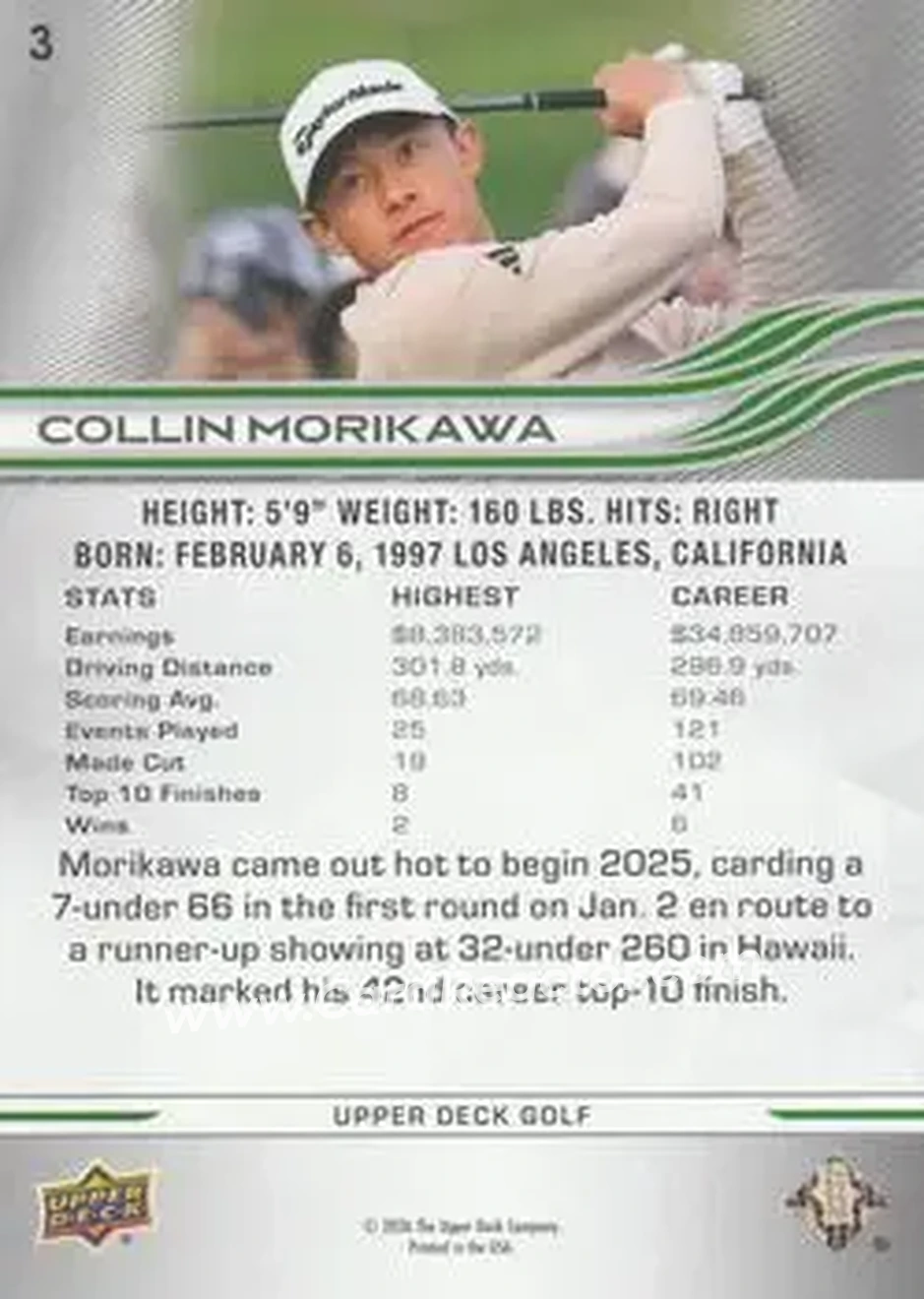 2026 Upper Deck #3 - Collin Morikawa - Back 2026 Upper Deck #3 - Collin Morikawa - Back