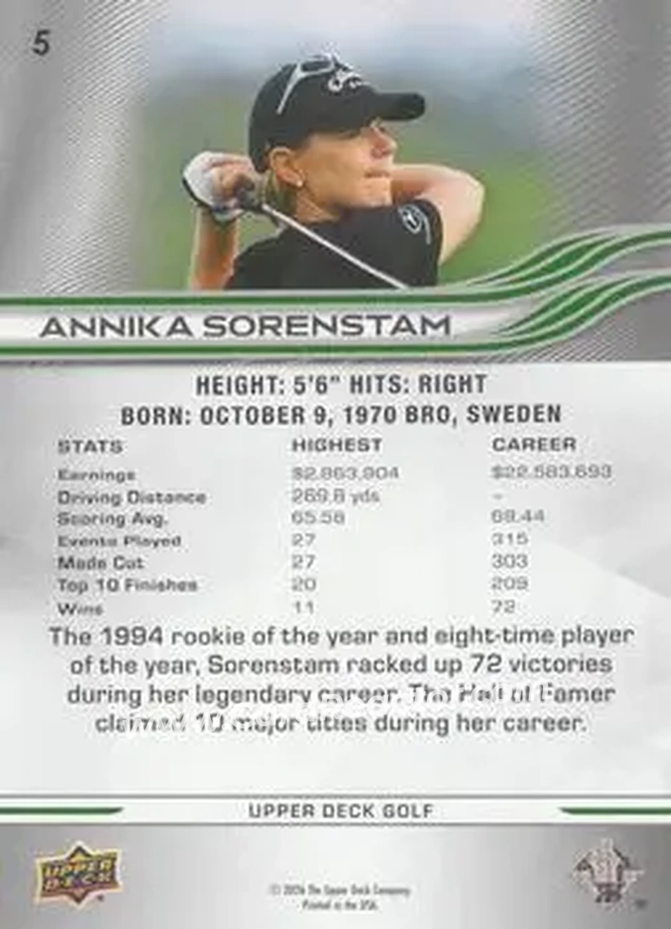 2026 Upper Deck #5 - Annika Sorenstam - Back