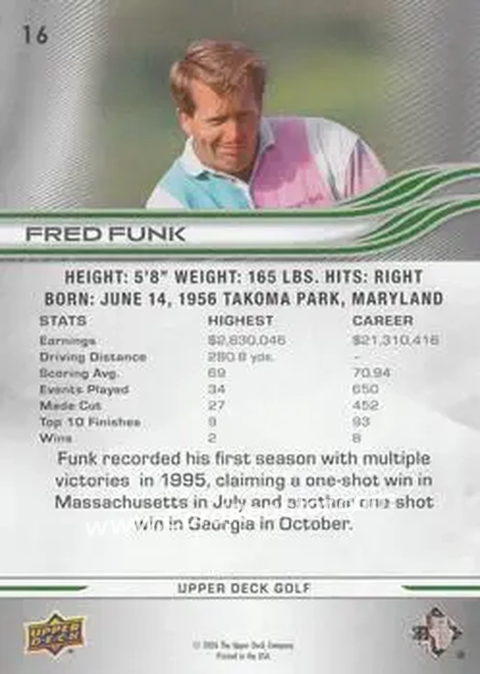 2026 Upper Deck #16 - Fred Funk - Back