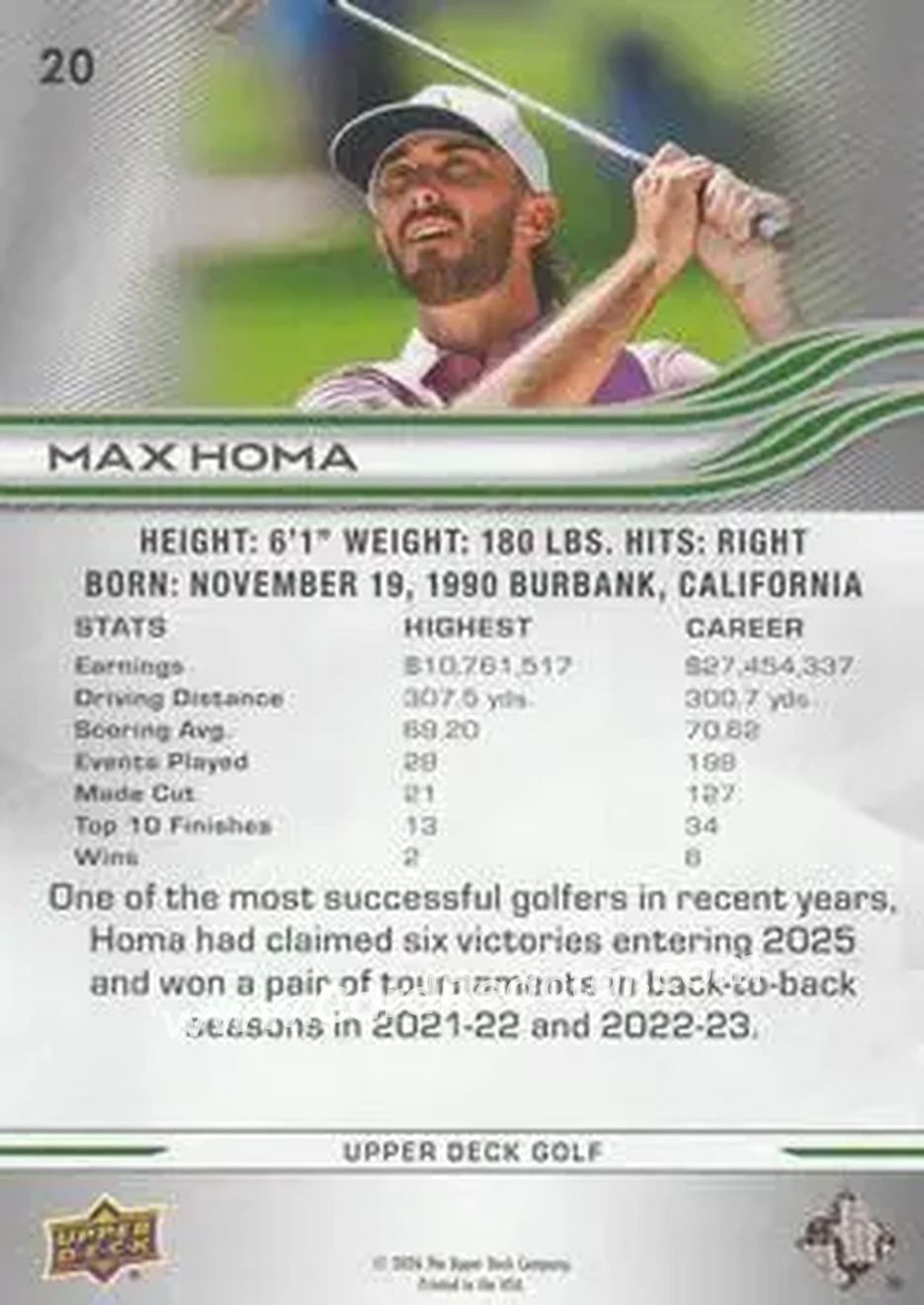 2026 Upper Deck #20 - Max Homa - Back