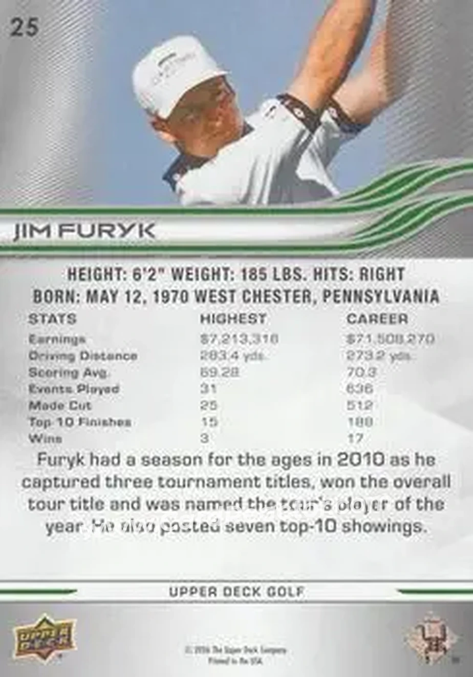 2026 Upper Deck #25 - Jim Furyk - Back