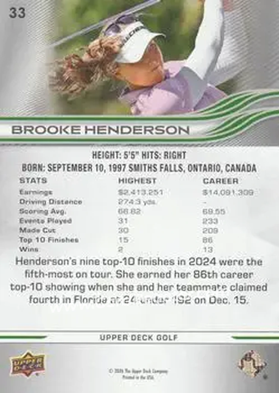 2026 Upper Deck #33 - Brooke Henderson - Back