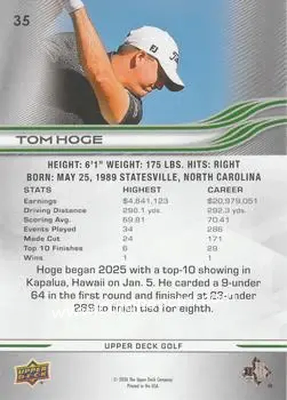 2026 Upper Deck #35 - Tom Hoge - Back