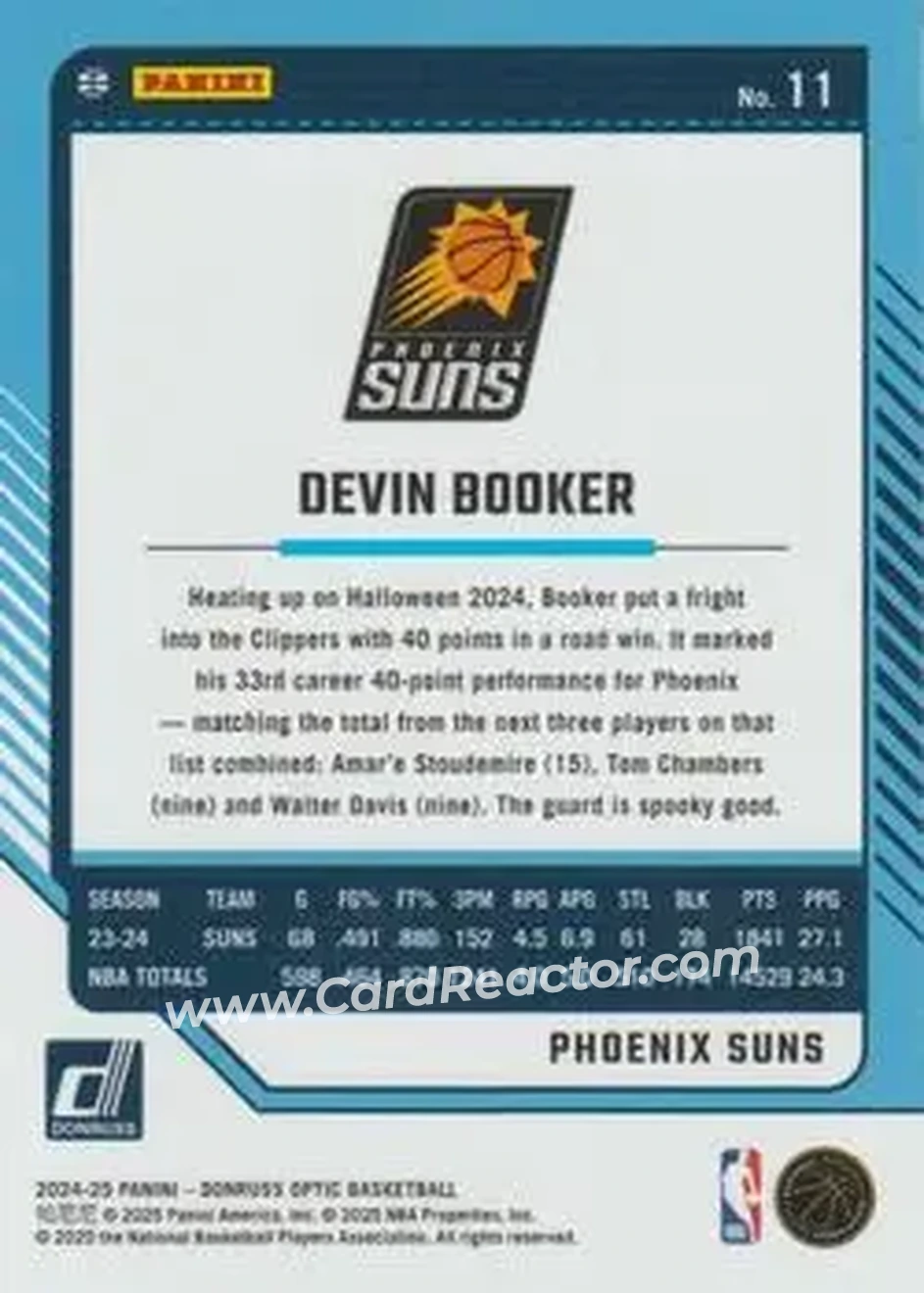 2024-25 Donruss Optic #11 - Devin Booker - Phoenix Suns - Back 2024-25 Donruss Optic #11 - Devin Booker - Phoenix Suns - Back