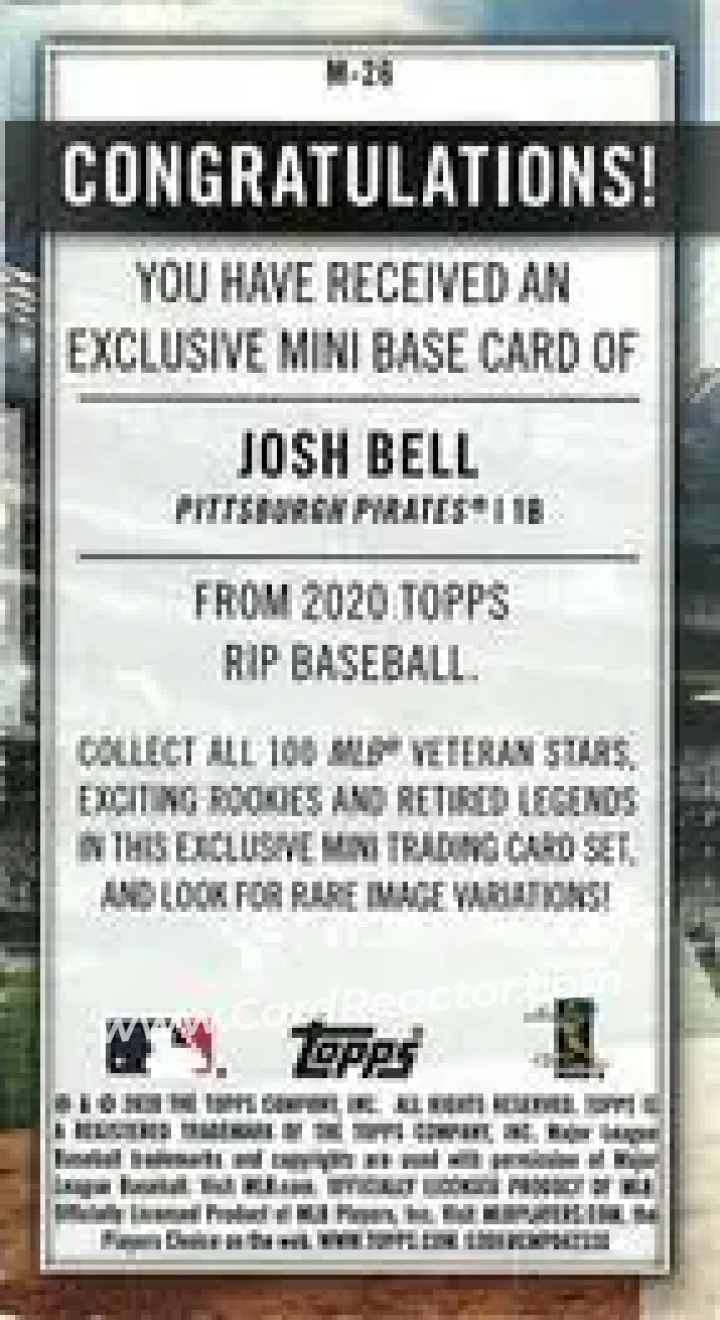 2020 Topps Rip - Mini Cards Gold #M-26 - Josh Bell - Pittsburgh Pirates - Back 2020 Topps Rip - Mini Cards Gold #M-26 - Josh Bell - Pittsburgh Pirates - Back