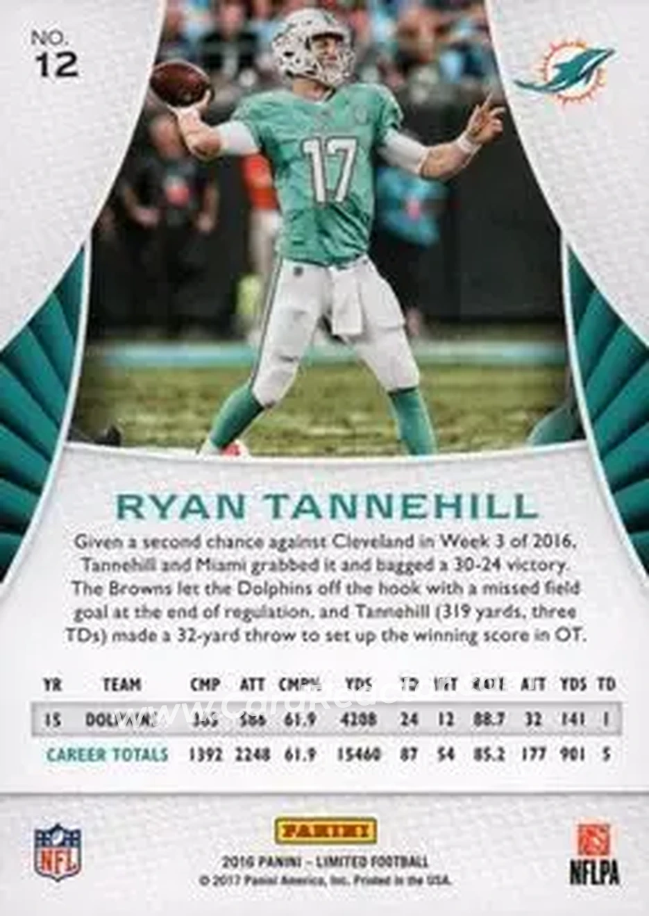 2016 Panini Limited #12 - Ryan Tannehill - Miami Dolphins - Back