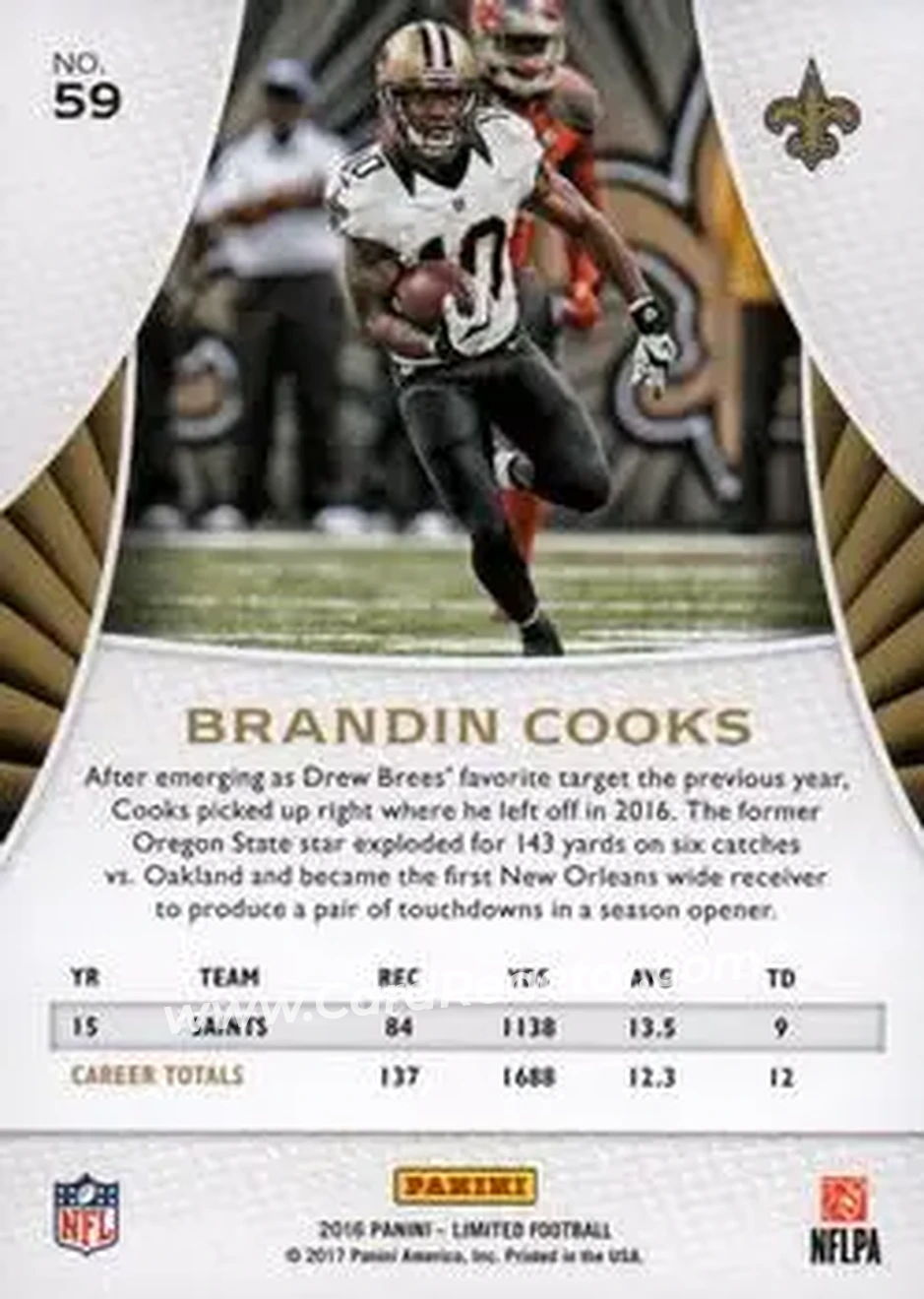 2016 Panini Limited #59 - Brandin Cooks - New Orleans Saints - Back
