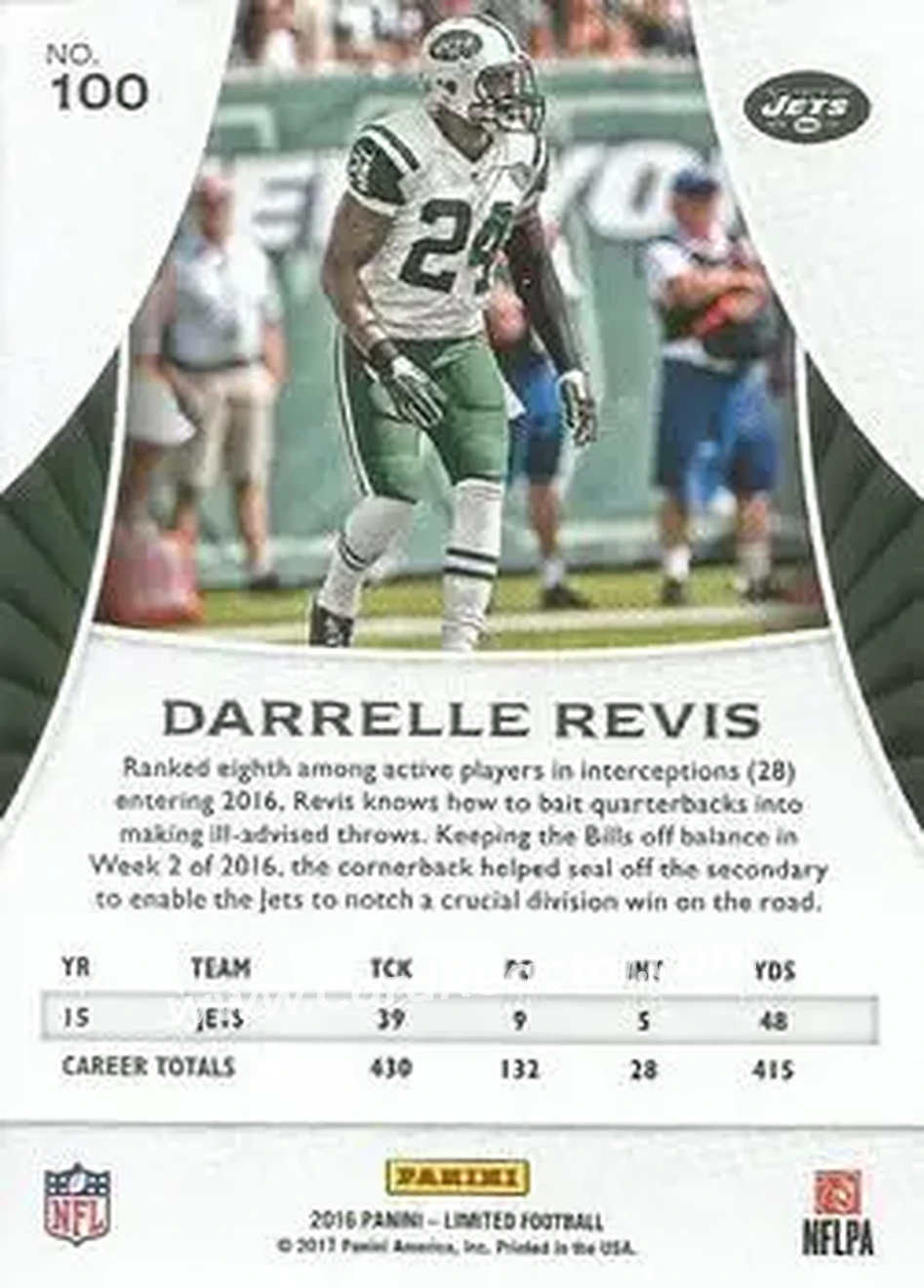 2016 Panini Limited #100 - Darrelle Revis - New York Jets - Back
