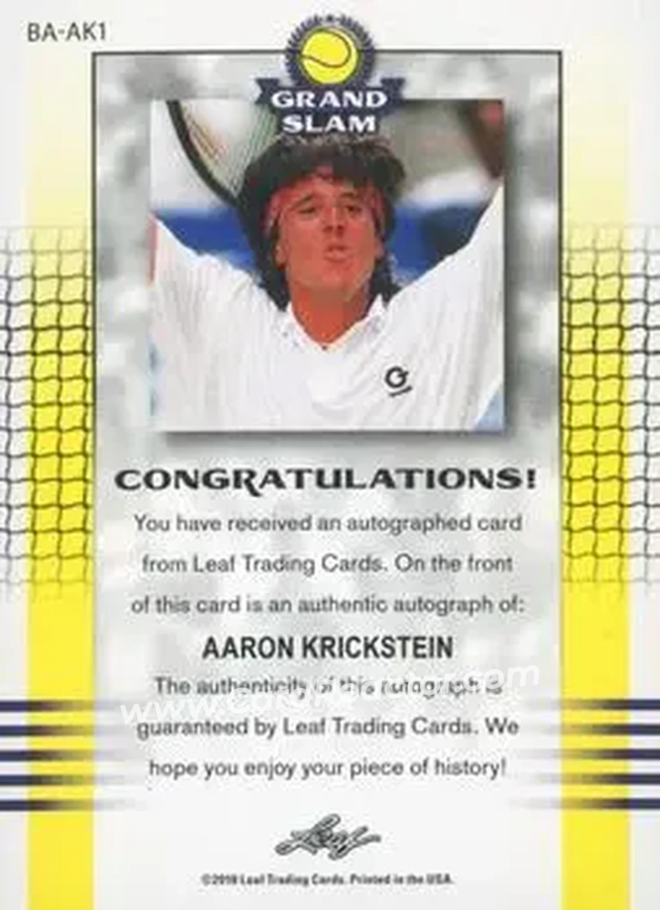 2018 Leaf Grand Slam - Silver #BA-AK1 - Aaron Krickstein - Back