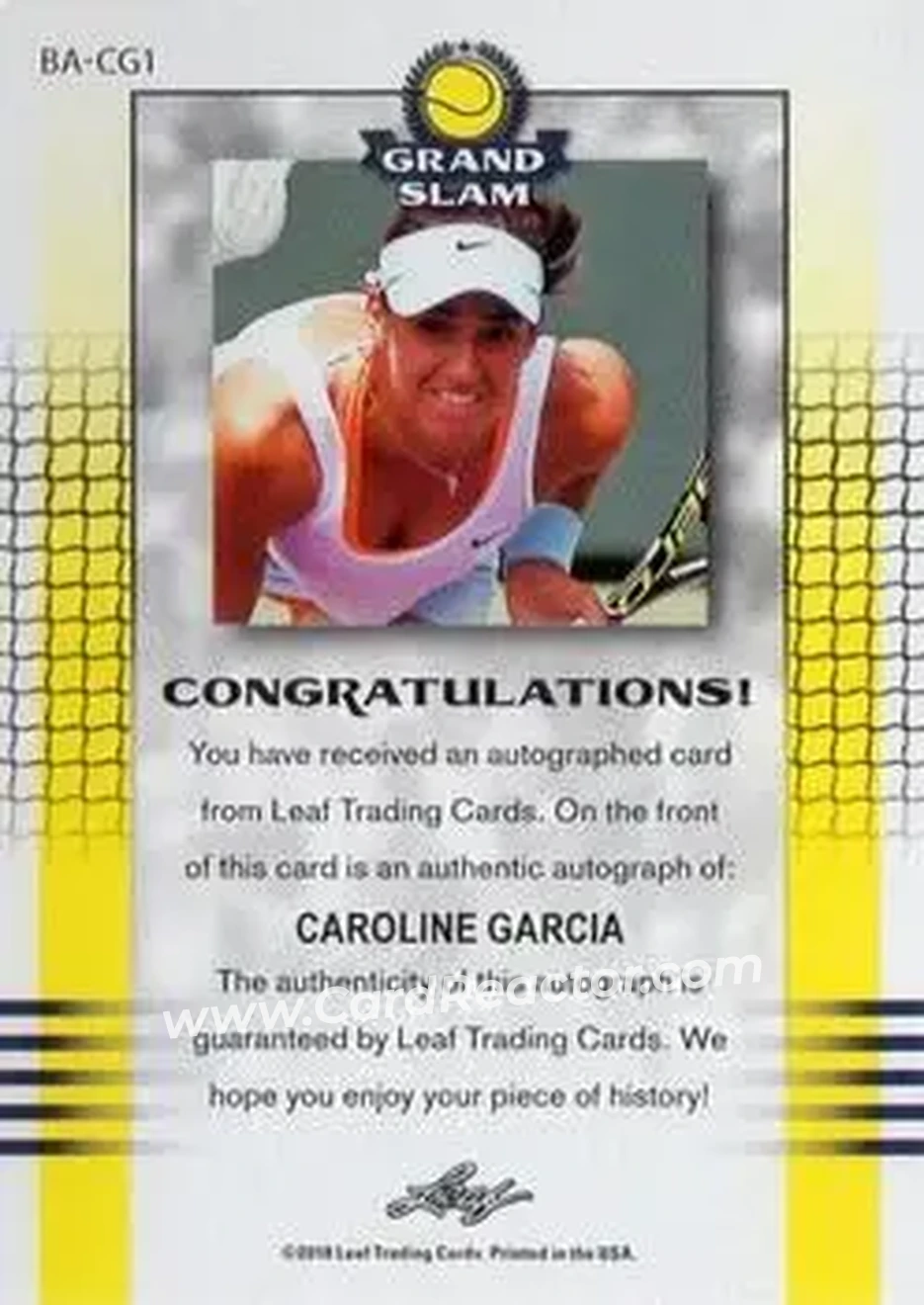 2018 Leaf Grand Slam - Silver #BA-CG1 - Caroline Garcia - Back