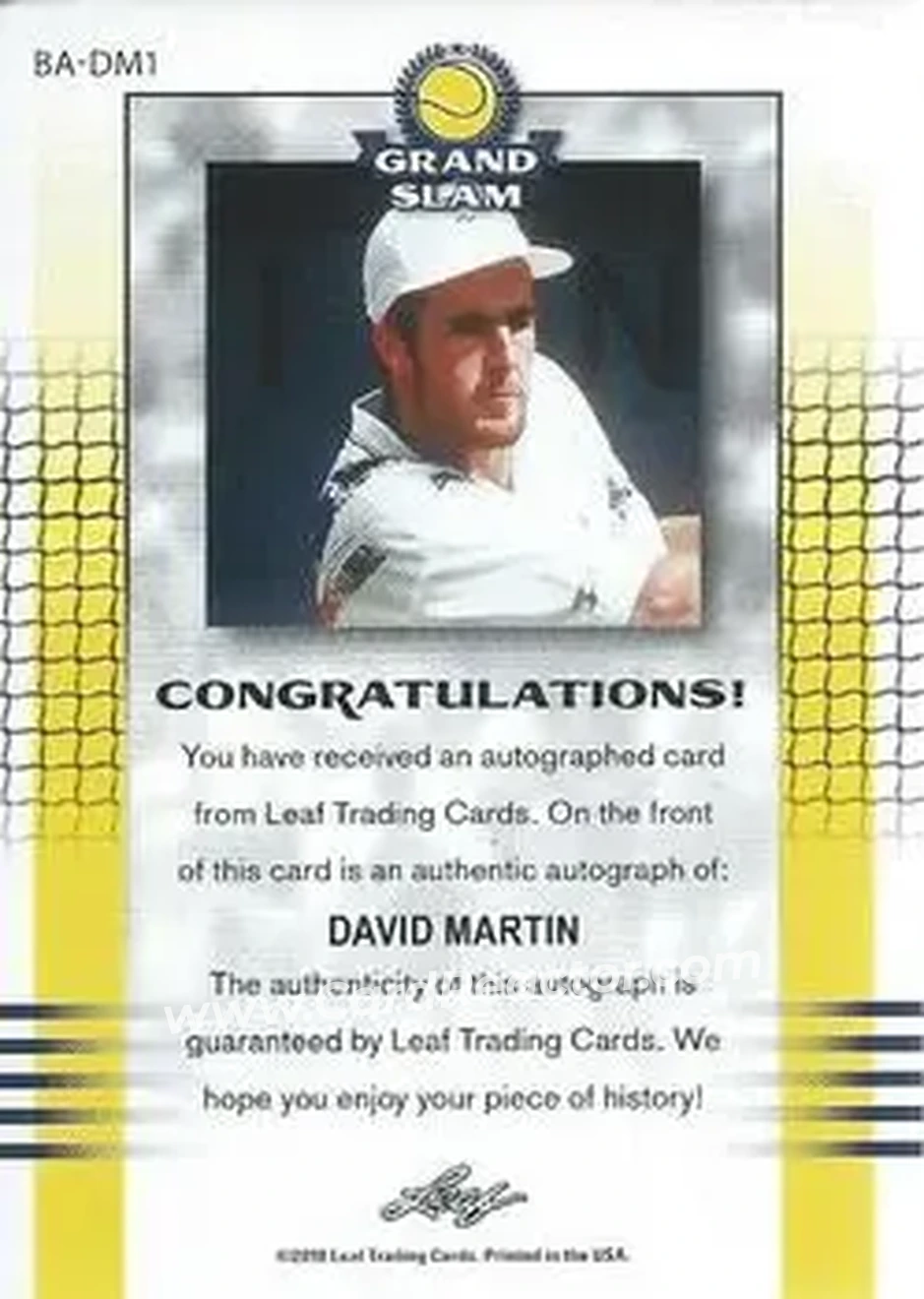 2018 Leaf Grand Slam - Silver #BA-DM1 - David Martin - Back 2018 Leaf Grand Slam - Silver #BA-DM1 - David Martin - Back