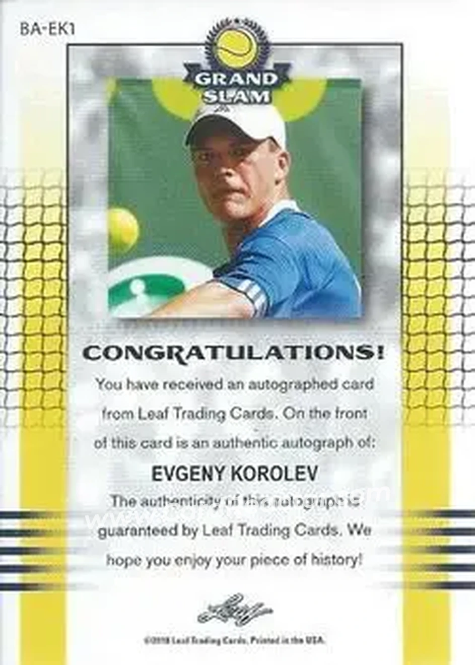 2018 Leaf Grand Slam - Silver #BA-EK1 - Evgeny Korolev - Back 2018 Leaf Grand Slam - Silver #BA-EK1 - Evgeny Korolev - Back