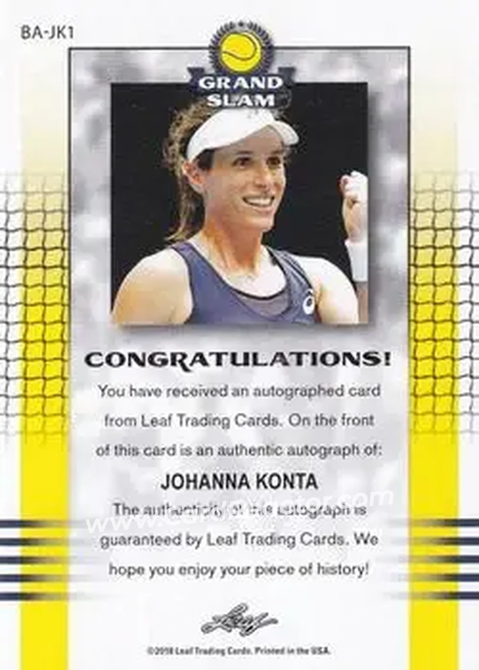 2018 Leaf Grand Slam - Silver #BA-JK1 - Johanna Konta - Back 2018 Leaf Grand Slam - Silver #BA-JK1 - Johanna Konta - Back