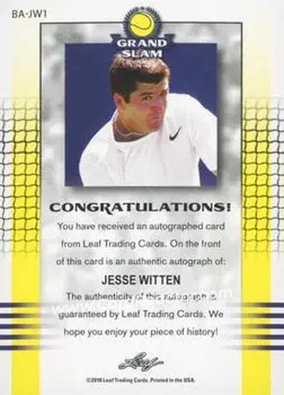 2018 Leaf Grand Slam - Silver #BA-JW1 - Jesse Witten - Back