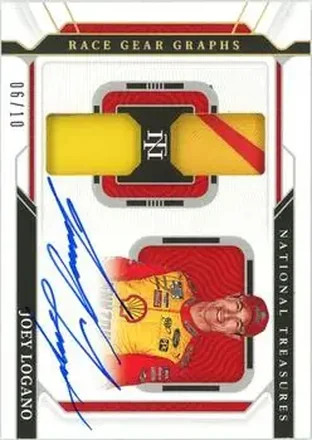 2022 Panini National Treasures - Dual Race Gear Graphs Holo Gold #DRGG-JL - Joey Logano - Team Penske