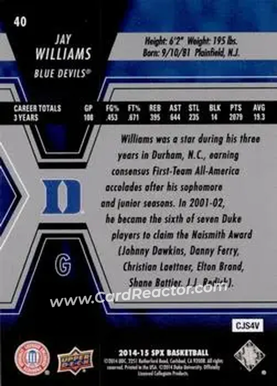 Back of Jay Williams