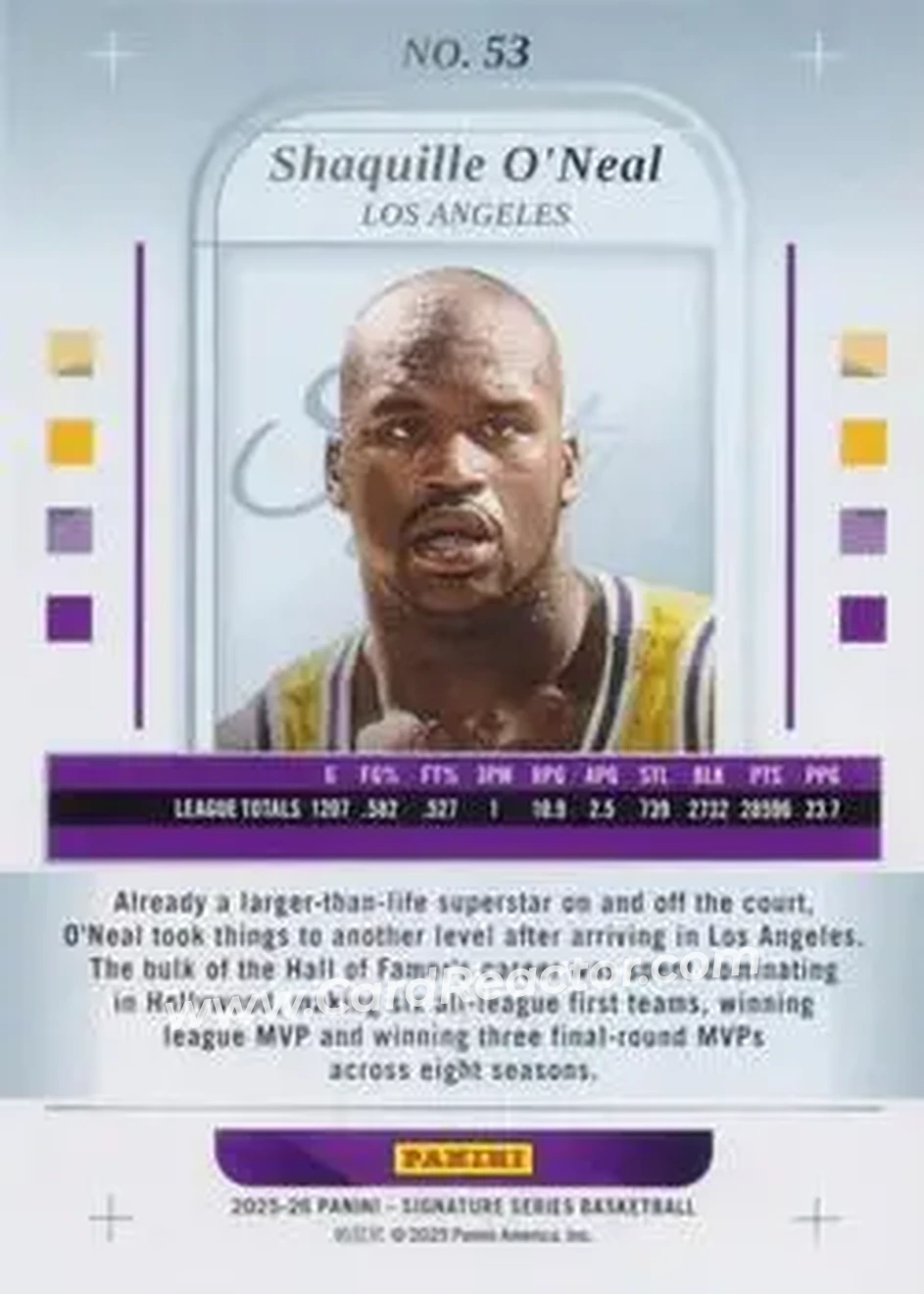 2025-26 Panini Signature Series - Plaid #53 - Shaquille O'Neal - Los Angeles Lakers - Back