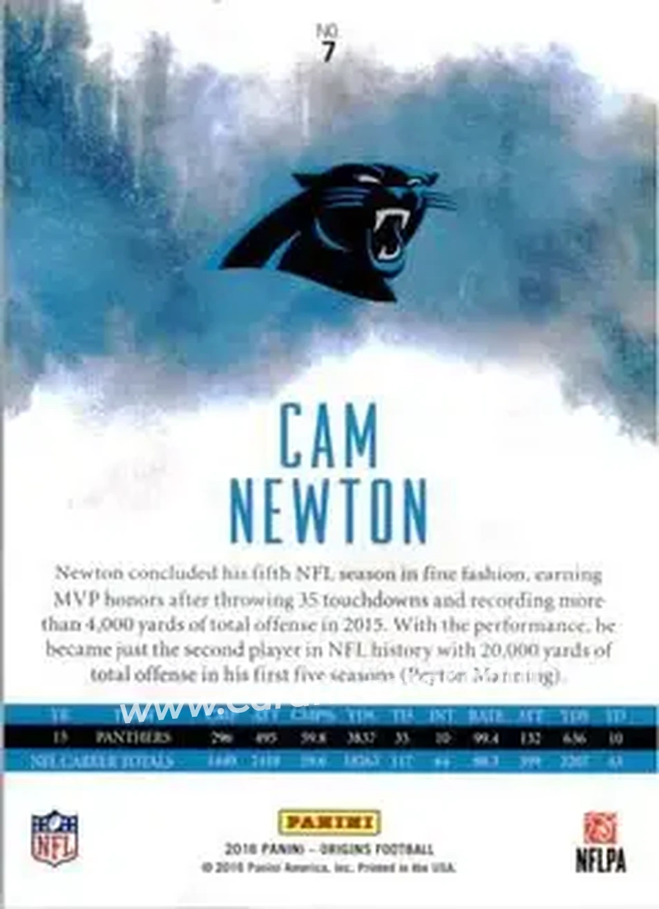 2016 Panini Origins #7 - Cam Newton - Carolina Panthers - Back